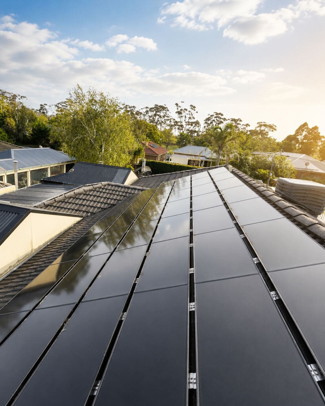 The same solar array after cleaning — panel faces clear across the full array